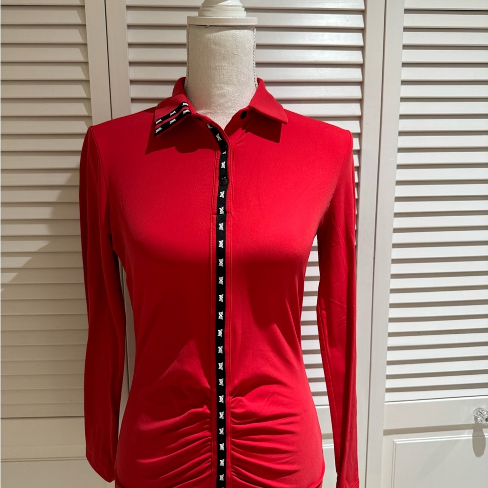 PXG Red Pullover with Ruched Polo Collar